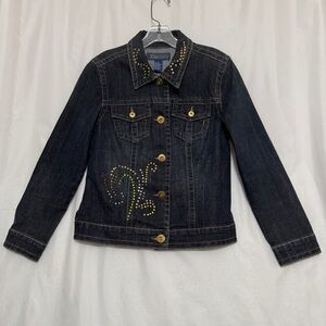 Baccini Dark Denim Jacket with Colorful Accents, size PM